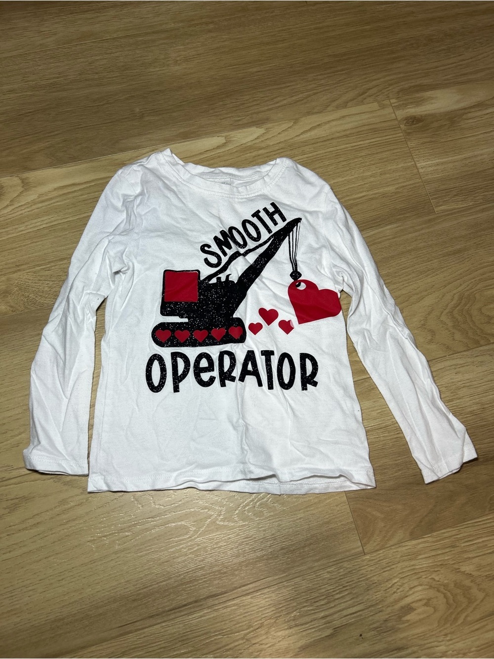 Old Navy White Long-Sleeve Tee with Red & Black Crane Heart Graphic